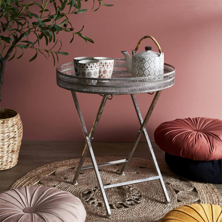 Table d'appoint décorative en métal argenté, pied pliable - QUAINA