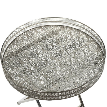 Table d'appoint décorative en métal argenté, pied pliable - QUAINA