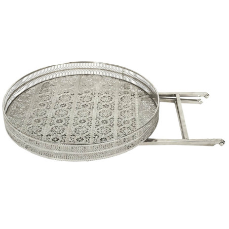 Table d'appoint décorative en métal argenté, pied pliable - QUAINA