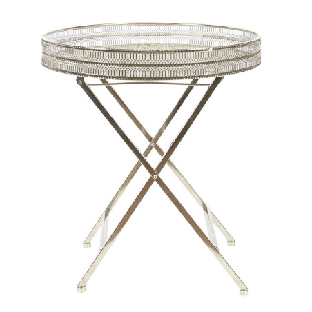 Table d'appoint décorative en métal argenté, pied pliable - QUAINA