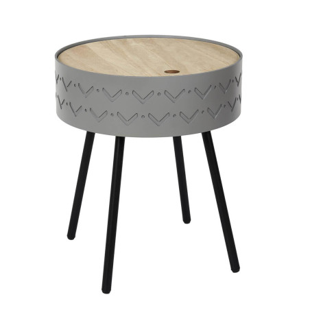 Table coffre grise plateau aspect bois - LILIO
