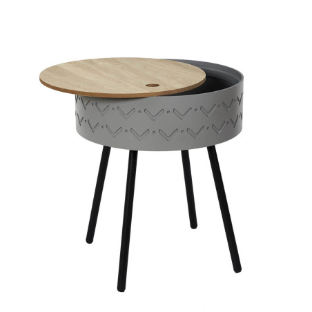 Table coffre grise plateau aspect bois - LILIO