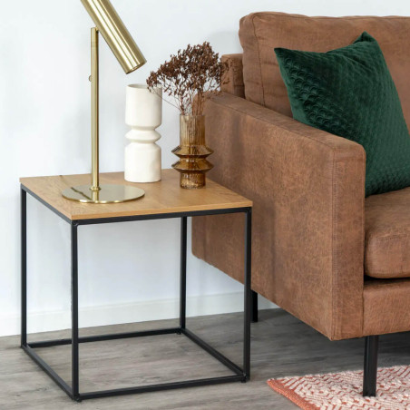 Bout de canapé carré acier et bois aspect naturel - VOLIO