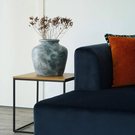 Bout de canapé carré acier et bois aspect naturel - VOLIO