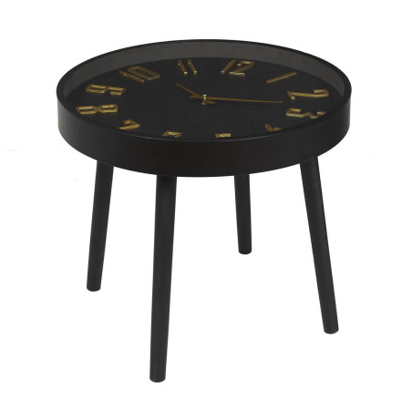 Table d'Appoint Horloge Silencieuse Ø50cm Noir et Or - ORTENSE