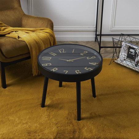 Table d'Appoint Horloge Silencieuse Ø50cm Noir et Or - ORTENSE