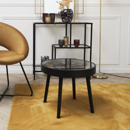 Table d'Appoint Horloge Silencieuse Ø50cm Noir et Or - ORTENSE