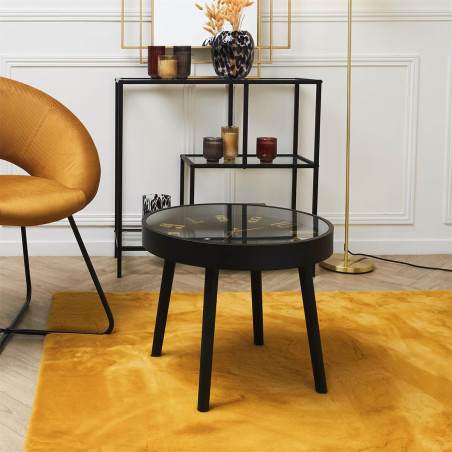 Table d'Appoint Horloge Silencieuse Ø50cm Noir et Or - ORTENSE