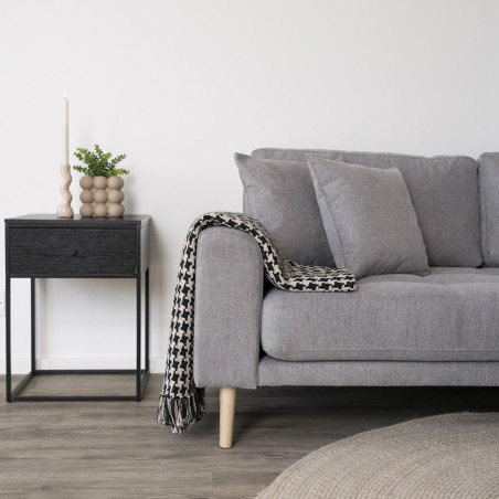 Bout de canapé carré 1 tiroir acier noir plateau aspect bois - HARNO