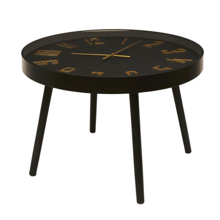 Table d'Appoint Ø70cm Horloge Silencieuse Noir et Or - ORTENSE