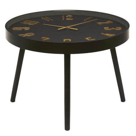 Table d'Appoint Ø70cm Horloge Silencieuse Noir et Or - ORTENSE