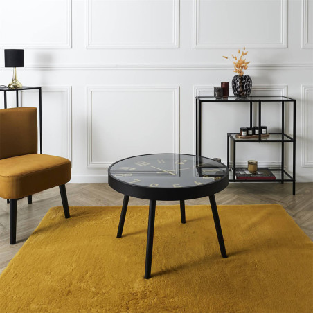 Table d'Appoint Ø70cm Horloge Silencieuse Noir et Or - ORTENSE