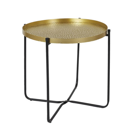 Table d'appoint D50 cm plateau métal doré martelé pieds métal noir - JOELE