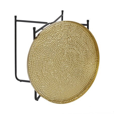 Table d'appoint D50 cm plateau métal doré martelé pieds métal noir - JOELE