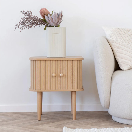 Bout de canapé 2 portes coulissantes MDF et pin naturel - ERIRA