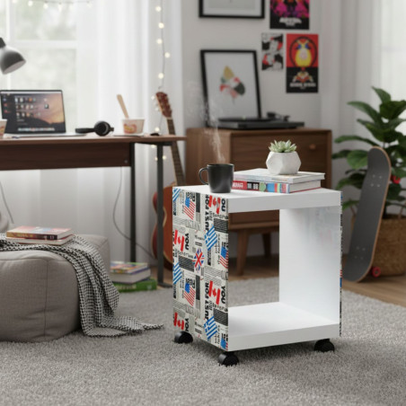 Table d'appoint sur roulettes motif drapeaux - IRLAN