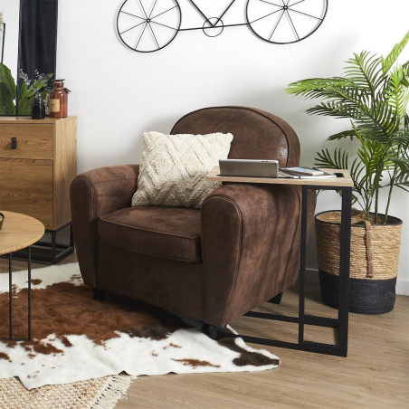 Tablette d’Appoint Métal Noir et Imitation Bois - TANOS