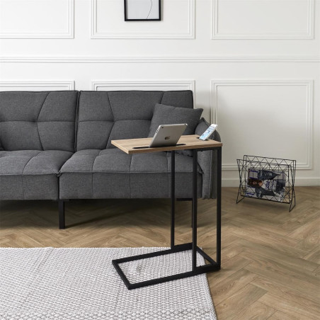 Tablette d’Appoint Métal Noir et Imitation Bois - TANOS
