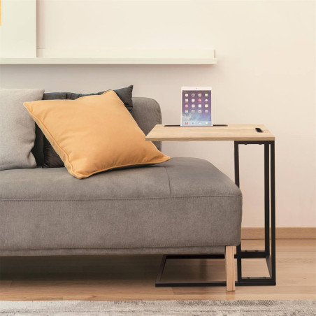 Tablette d’Appoint Métal Noir et Imitation Bois - TANOS