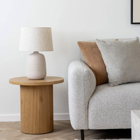 Table d'appoint ronde pied central relief MDF effet bois naturel - ANKA