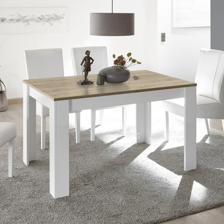 Table repas extensible blanc laqué plateau aspect bois - CADIRA
