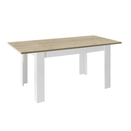 Table repas extensible blanc laqué plateau aspect bois - CADIRA