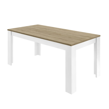 Table repas 180cm blanc laqué brillant plateau aspect bois - CADIRA