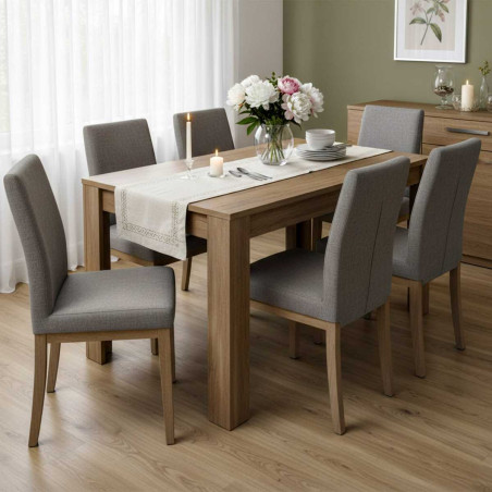 Table repas 180 cm plateau et pieds aspect chêne - MERCIA