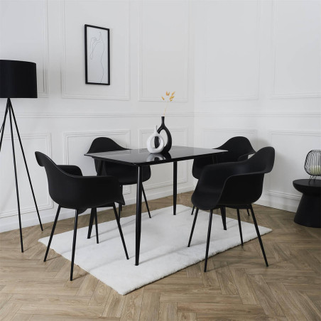Lot de 4 Chaises Coque Accoudoirs Noires Piètement Métal - OMIRA