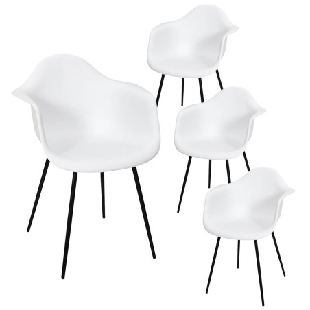 Lot de 4 Chaises Coque Accoudoirs Blanches Piètement Métal - OMIRA
