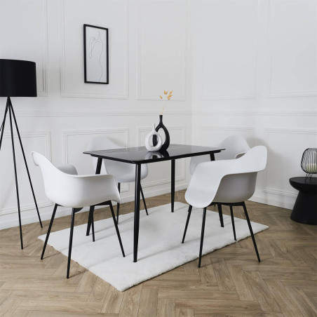 Lot de 4 Chaises Coque Accoudoirs Blanches Piètement Métal - OMIRA