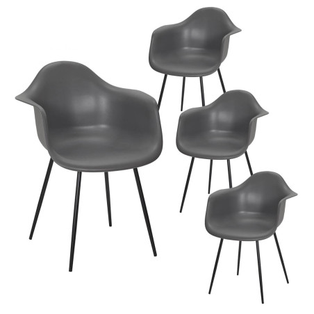 Lot de 4 chaises coque accoudoirs grises piètement métal - OMIRA