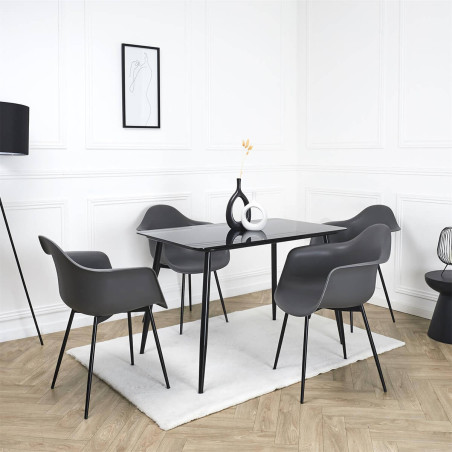 Lot de 4 chaises coque accoudoirs grises piètement métal - OMIRA