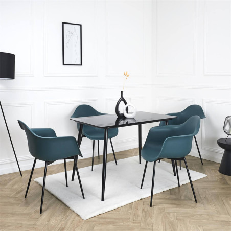 Lot de 4 chaises coque accoudoirs bleues piètement métal - OMIRA