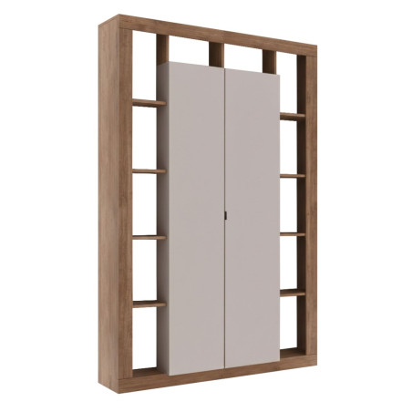 Colonne 2 portes 12 niches beige aspect bois Mercure - LIMANOR