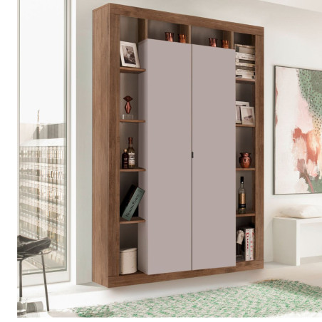 Colonne 2 portes 12 niches beige aspect bois Mercure - LIMANOR