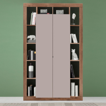 Colonne 2 portes 12 niches beige aspect bois Mercure - LIMANOR