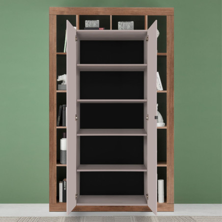 Colonne 2 portes 12 niches beige aspect bois Mercure - LIMANOR