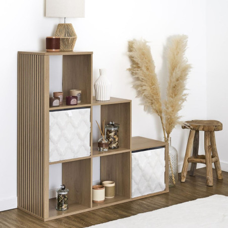 Rangement 6 cases escalier effet bois avec tasseaux - PAJEN