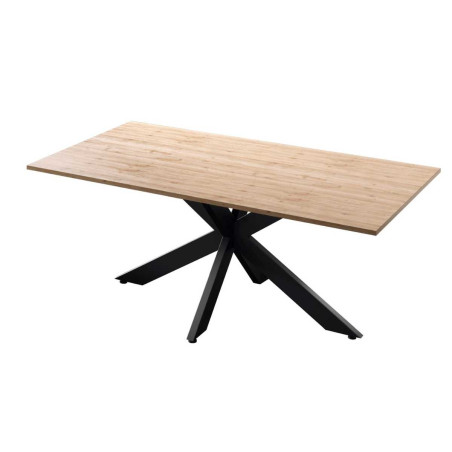 Table repas 180cm plateau aspect bois pieds araignée métal noir - ATHENOR