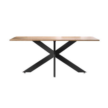 Table repas 180cm plateau aspect bois pieds araignée métal noir - ATHENOR