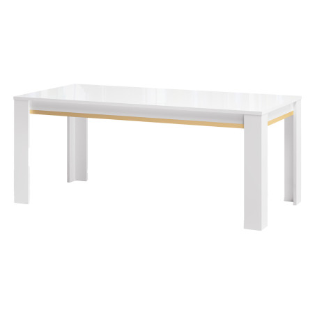 Table repas 160cm laquée blanc brillant décor doré - ALEON