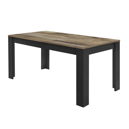 Table repas 180 cm noir mat plateau aspect bois antik - OTELIA