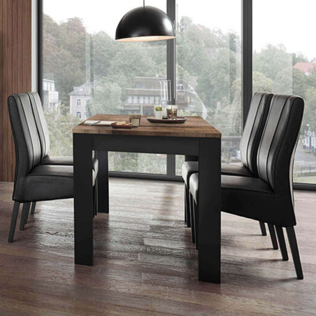 Table repas 180 cm noir mat plateau aspect bois antik - OTELIA