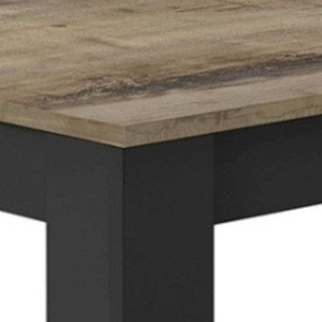 Table repas 180 cm noir mat plateau aspect bois antik - OTELIA