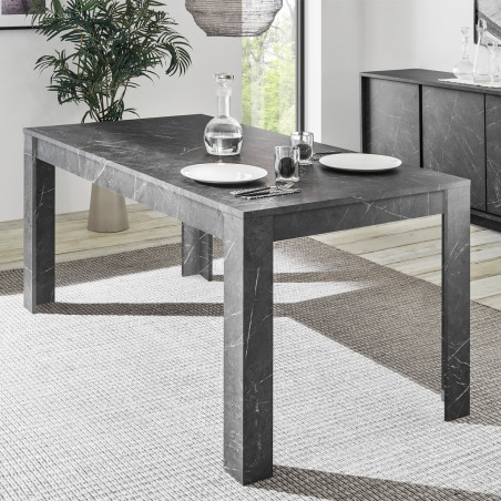Table repas rectangulaire 180 cm aspect marbre gris anthracite - PIRANA
