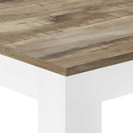 Table repas 180 cm blanc laqué brillant plateau bois vieilli - ANTIRA