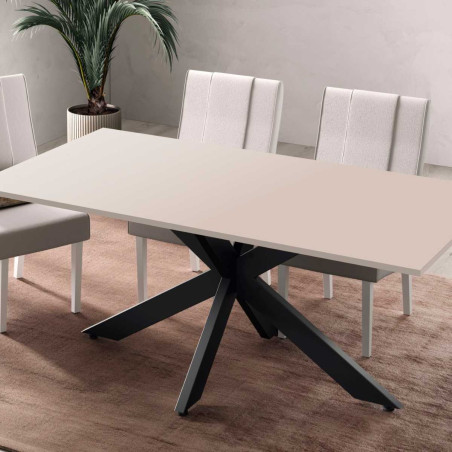 Table repas 180cm plateau beige pieds araignée métal noir - ATHENOR