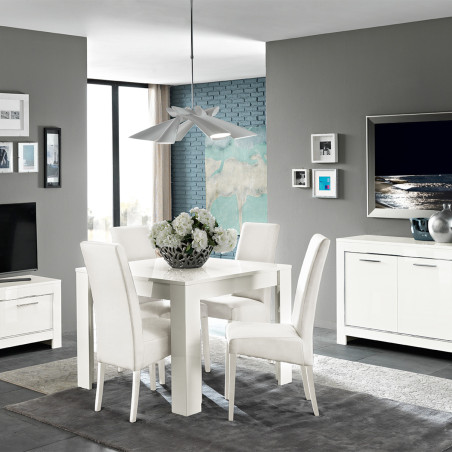 Table repas carrée 100cm laquée blanc brillant - DENEA