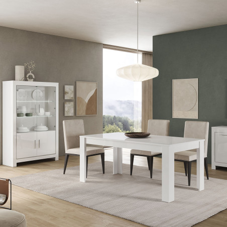 Table repas rectangulaire 160cm laquée blanc brillant - DENEA